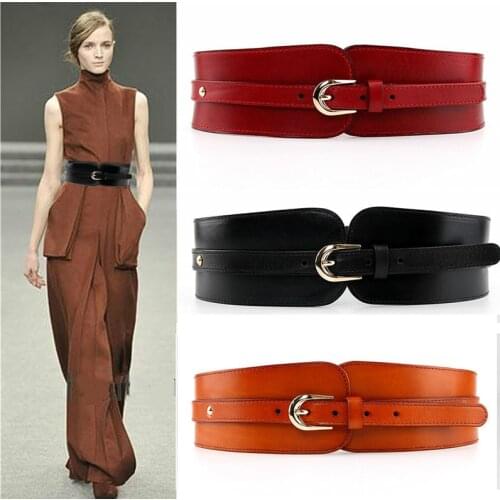 Waistband Female Vintage Genuine Leather Belt Buckles100% Cowskin Wide Belt For Women High Quality Ceinture Femme Elastic red