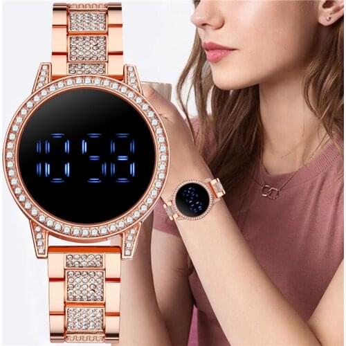 Luxury Touch Screen LED Digital Women Watch Fashion Rhinestone Ladies Stainless Steel Wristwatches Relogio Feminino