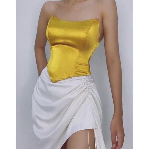 Sexy Satin Mini Dress Women Off Shoulder Sleeveless Backless Side Drawstring Dresses 2021 Spring Summer Evening Party Vestido