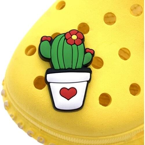 1PCS Hot Selling Plant Icon Shoes Charms Silicone Buckles Cactus PVC Buckles For Kids Birthday Gifts Accessories Fit Graden Shoe