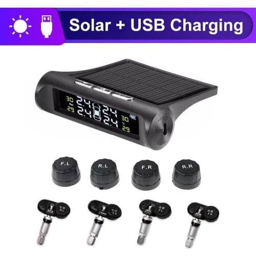 Solar TPMS Car Tire Pressure Alarm Monitor System 4 External Sensor Digital LCD Real-time Display Auto Security Alarm Systems