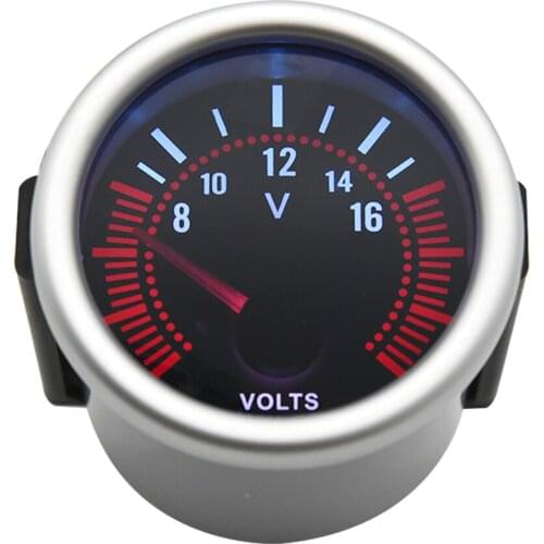 2" 52mm Universal 12V LED Smoke Len 8~16V Voltage Gauge Meter Voltage Voltmeter for Gasoline Car Racing Gauge VOLTS White LED