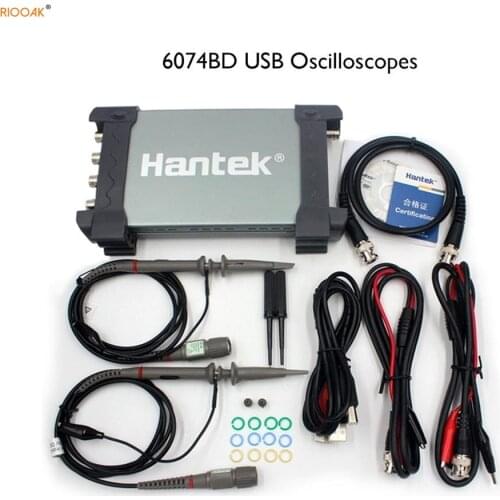 RIOOAK Hantek 6074BD USB Oscilloscopes 4 Channels 70Mhz Osiclloscope Digital PC Handheld Osciloscopio + 25Mhz Signal Generator