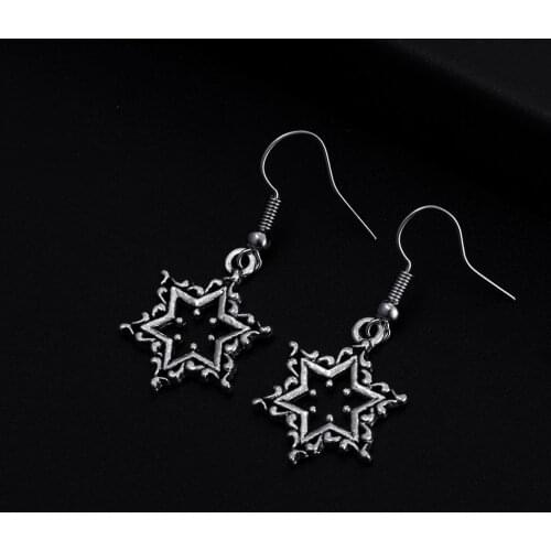 Vintage hexagonal Star Shape Dangle Antique Color Plated Earrings for Women Girl Retro Drop Earrings Cute Earring Jewelry