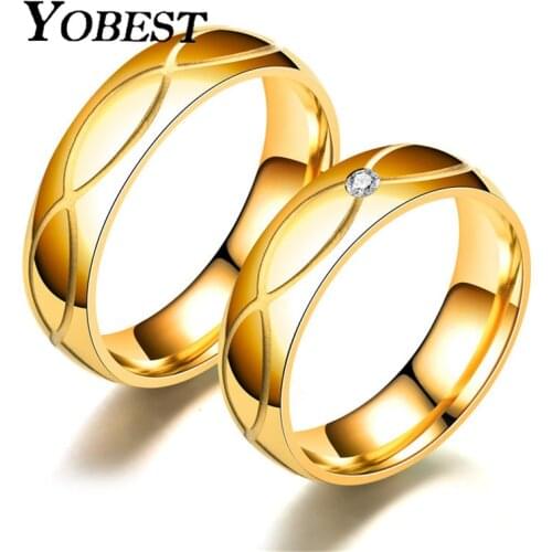YOBEST Hot Wedding Bands Rings For Women Men Gold-Color Stainless Steel Engagement Ring Jewelry