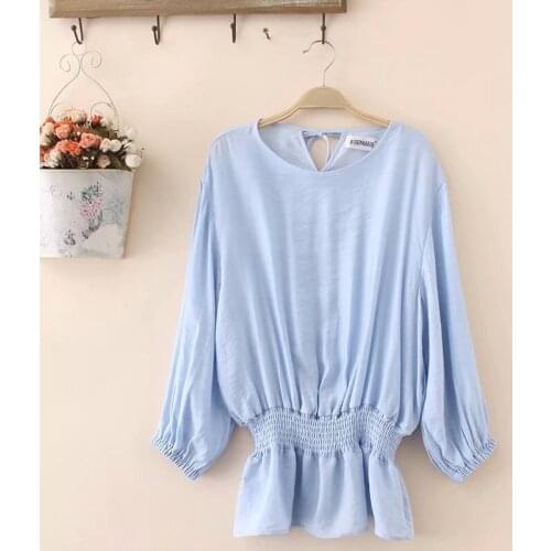 Plus Size 2XL-4XL Blue Pink Tops Womens Round Neck Long Sleeved t-shirts Solid Spring Summer t shirts