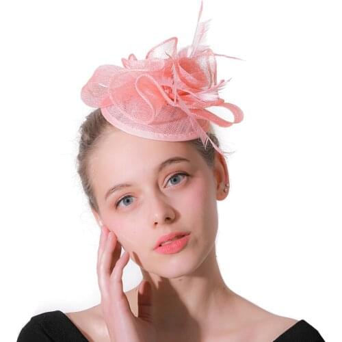 Vintage Pink Hair Accessories Fascinators Cocktail Hair Clips Women Headwear Feather Flowers Decoration Party Church Headpieces