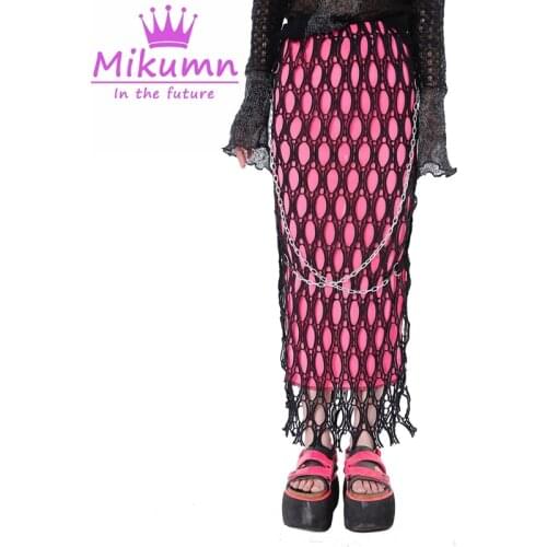 Harajuku Punk Style Fashion Women Skirts Gothic Grunge Sexy Hollow Out Chain High Waist Long Skirts Chic Streetwear