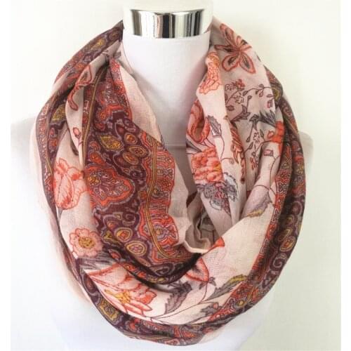 New Fashion floral print infinity Scarf Leaves loop Scarf hot sale women Scarves bandana flower circle ladys long scarf