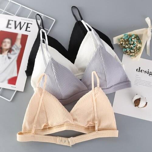 French Triangle Cup Sexy Thread Cotton Bra Solid Color V-Neck Ladies Tube Top