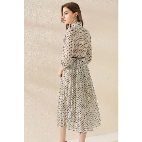 2021 Spring Summer Free Shipping Dress Crew NecK Long Sleeve Empire Fashion Womens Dress Polyester