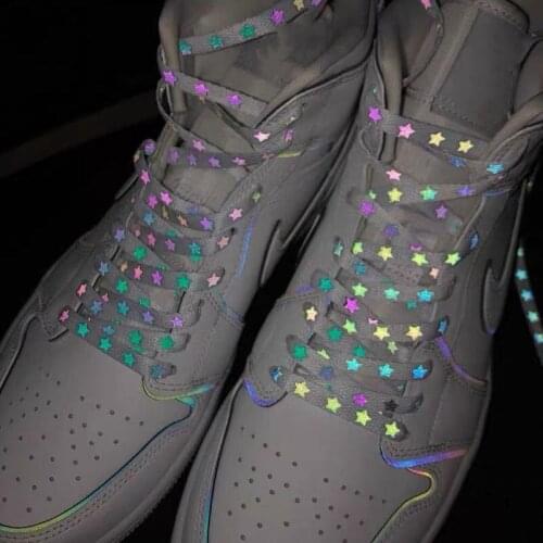 1 Pairs New Holographic Reflective Star Shoelaces Double-sided Reflective High-bright Reflective Flat Laces Sneakers ShoeLaces