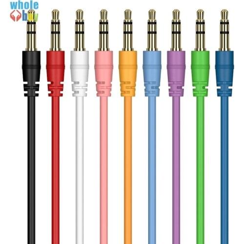 1000pcs/lot Wholesale Audio Cable 3.5mm Jack Colorful Round Male To Male Aux Cable for Music Player Mp4 Iphone Mobile Phone