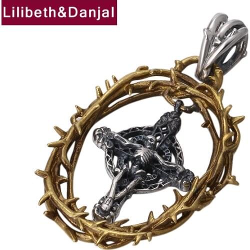 2019 Punk Vintage Creative Cross Skull Jesus Pendant 100% Real 925 Sterling silver Jewelry Men Women Necklace Pendant Jewelry P3