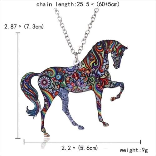 Acrylic coloured drawing horse necklace