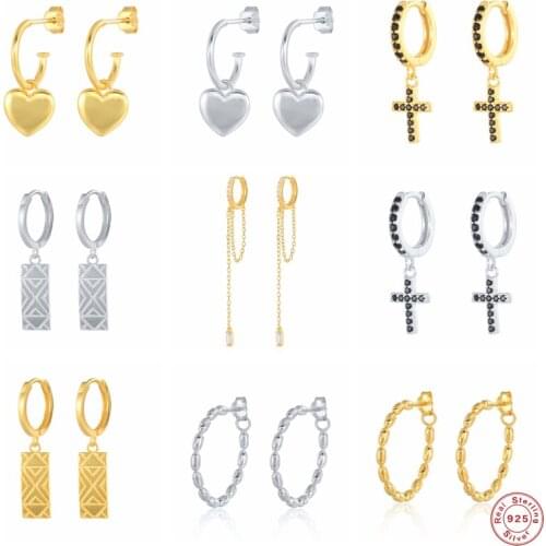 BOAKO 925 Sterling Silver Heart Cross Charm Hoop Earrings For Women 2021 Trend Pendiente Party Jewelry Valentines gift for her