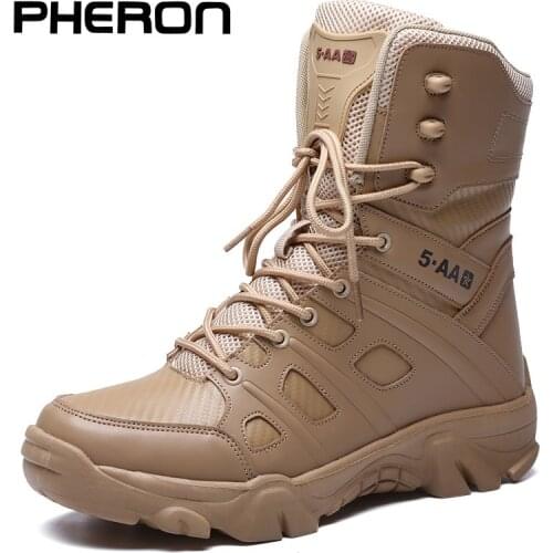 Military Tactical Mens Boots Special Force Leather Waterproof Desert Combat Ankle Boot Army Work Mens Shoes Plus Size 39-47