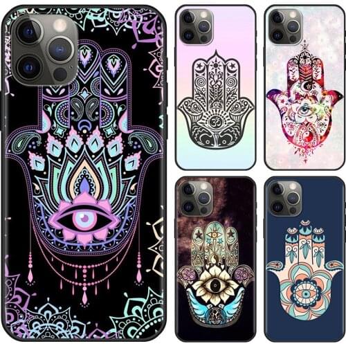 Cellphone Cover For iPhone 12 Mini 11 Pro X XS Max XR 8 7 6 6S Plus SE Black TPU Fundas Capa Hamsa Hand Amulet Psychedelic Art