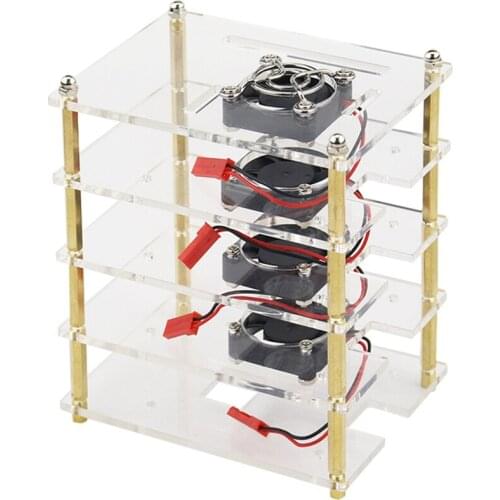 For Raspberry Pi 4 Layers Acrylic Case Holder Box + Cooling Fan with Metal Cover for Raspberry Pi 4 /3 Model B+/3B