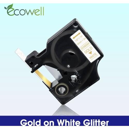 Ecowell Label tape for Dymo D1 2056084 12mm label cassette Gold on white glitter for Dymo LabelManager 160 210D 280 Label Maker