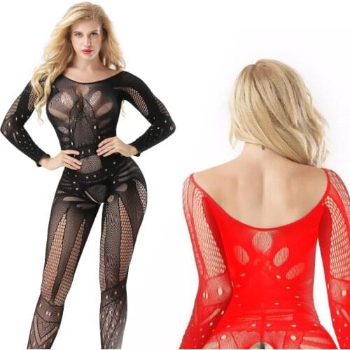 Fantasy sexy fishnet bodystocking sleeve lingerie open crotch erotic night underwear for women strap stretchy mesh tight appeal