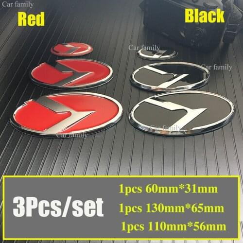 Hot selling 3Pcs/set Emblem Kit Front/rear badge Covers Steering Wheel Decal 130mm*65mm 110mm*56mm 60mm*31mm Red/Black