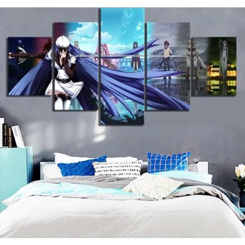 Prints Painting Poster Artwork 5 Panel Akame Ga KILL Animation Canvas Home Background For Living Room Decoration Framework