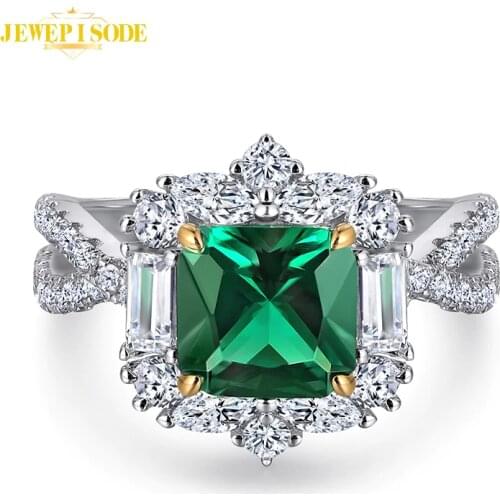 Jewepisode Vintage Square Emerald Ruby Gemstone Rings for Women Solid 925 Sterling Silver Wedding Band Engagement Birthday Gift