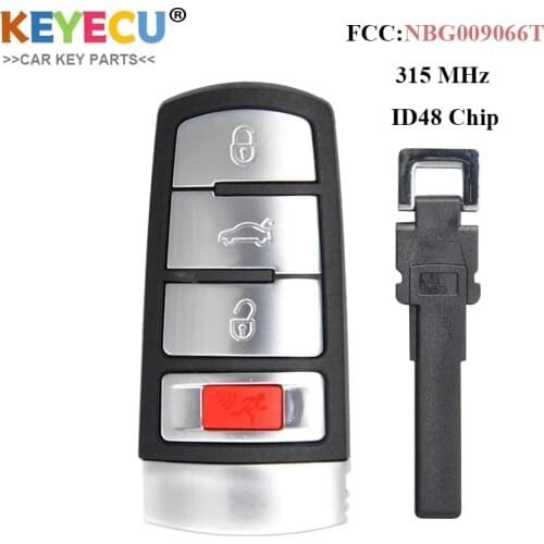 KEYECU 3+1 Button ASK315 MHz Keyless-Go Remote Control Key / 48 CHIP / FCC ID: NBG009066T / for 2006-2013 Passat, 2009-2015 CC