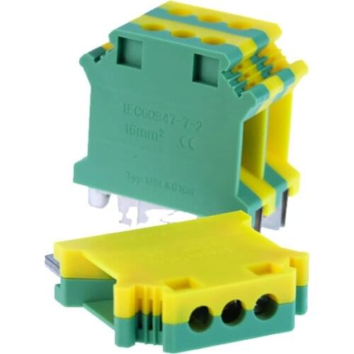 PE Din Rail Terminal Blocks Ground UISLKG-16 Universal Class Connector Screw Terminal blocks UISLKG16 10PCS