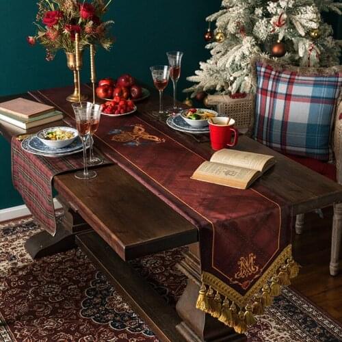 Brown Velvet Tassel Table Runner American Classical Short Plush Tablecloths Table Runners Home Hotel Bed Runner Tables Decor