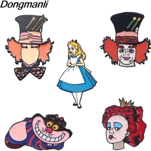 LT977 Alice in Wonderland Enamel Pin Movie Brooches Bag Lapel Pin Cartoon Holiday Badge Backpack Decoration Jewelry Gift