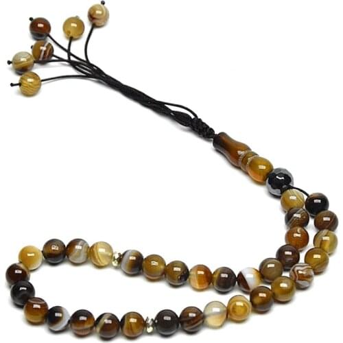 Muslim Taisbyha 33 rosary 8mm Stone pattern road brown agate beads Subhah counter Crimson agate 33 beads Free Shipping