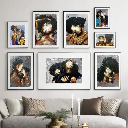 Black Lady Man Kiss Love Graffiti Wall Art Canvas Painting Abstract Nordic Posters And Prints Wall Pictures For Living Room Home