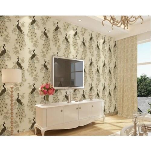 Beibehang papel de parede Neo - classical living room bedroom peacock TV stereo gold imitation embroidery wallpaper papier peint