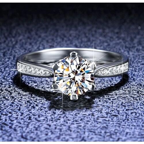 Silver 925 Original Platinum 1 Carat Diamond Test Past D Color Brilliant Cut Moissanite Wedding Ring Round Gemstone Rings Gift