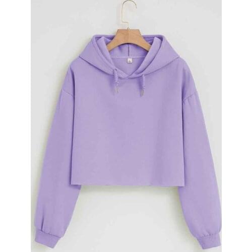 Plain Crop Top Solid Color Hoodie Aesthetic Clothes Sweatshirts for Women Ladies Cotton Black Pullover Hoodie Fashion Tops