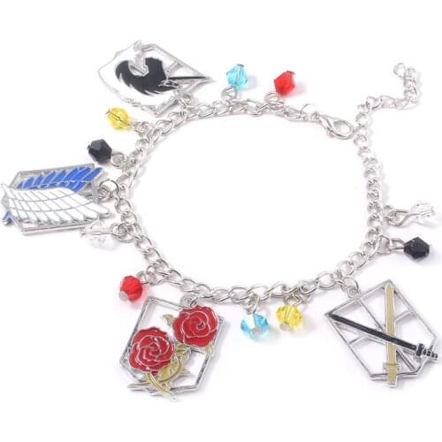 Wholesale 5 Pcs Attack on Titan Bracelets Japanese Anime Zinc Alloy Four Corps Badge Pendant Hand Accessories for Women Gifts