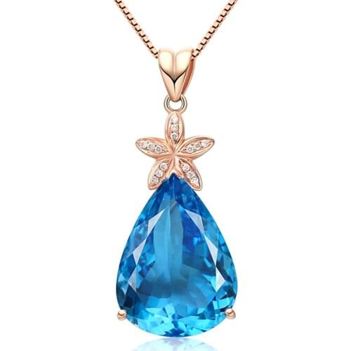 Big Blue Crystal Aquamarine Gemstones Pendant Necklaces For Women Topaz Rose Gold Color Choker Zircon Diamonds Jewelry Bijoux