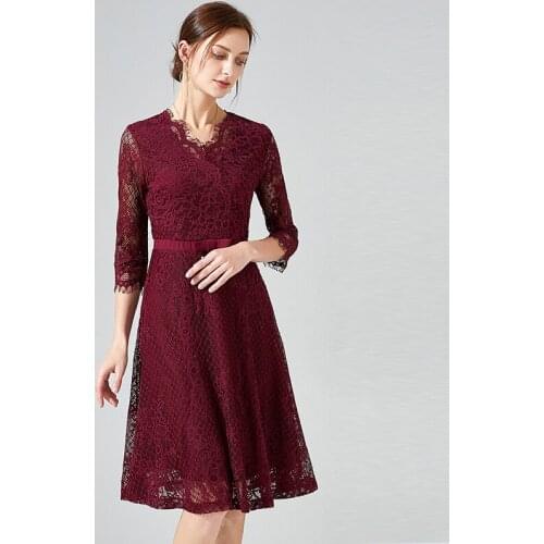 V-neck spring and autumn dress Europe station large fashion eyelash French casual skirt fattening up size