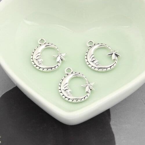 20pcs Silver Color Moon And Star Charms Natural Pendant For DIY Handmade Jewelry Making Accessorie 19x16.5mm