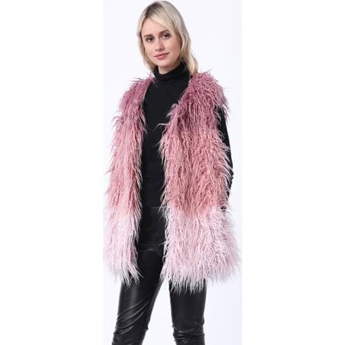 2019 Winter Imitation Fur coat female medium long fox fur grass vest furry coat color stitching fur girl
