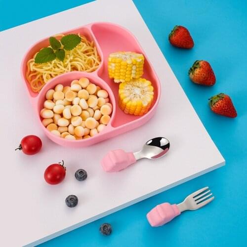Silicone Bowl for Baby Feeding Teether Baby Toys 0-12 Months Solid Spoon Fork Feeding Set Baby Tableware Baby Plate 3pc/Set