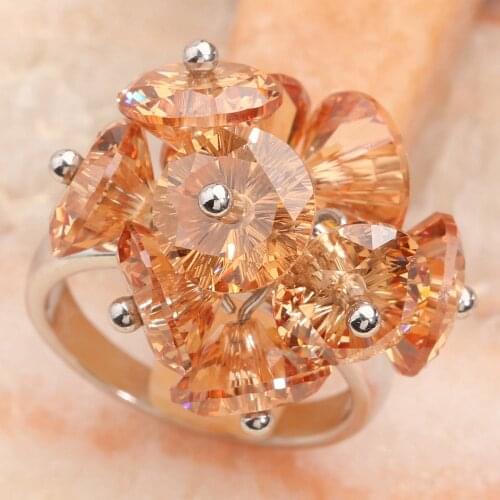 Smart Brown Morganite 8*8mm Semi-precious Stone Silver Cool For Women Ring Q2581