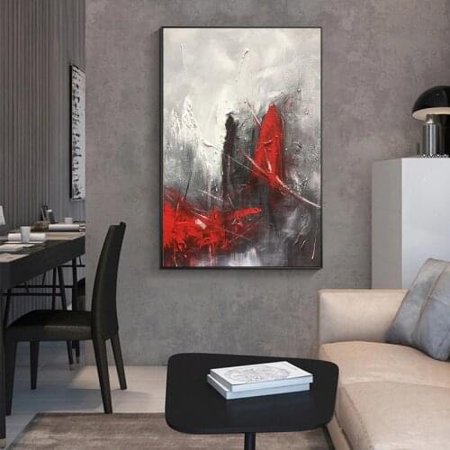 Modern Abstract Red Black Gray Hand Painted Canvas Painting Acrylic Large Wall Art Photo Frameless for Home Decoration