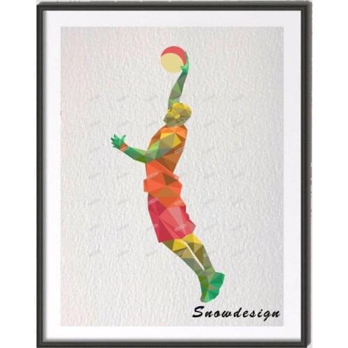 Low Poly Modern Geometric Basketball Player Canvas painting wall Art Print Poster Pictures Living room Home Decor wall hanging
