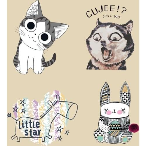 Lovely Animals Iron On Heat Transfer Vinyl Thermal Heat Transfer Cartoon For Clothing Appliques Stickers On DIY T-shirt Badges