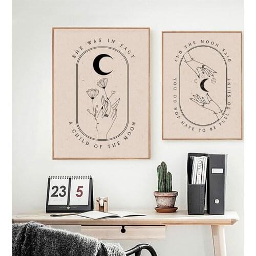 Boho Inspirational Moon Quote Posters and Prints Bohemian Style Wall Decoration Pictures Canvas Painting Bedroom Home Room Decor