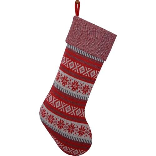 Sorrento Knitted Snowflake Burgundy Christmas Stocking knitted Cuff Christmas tree decoration Fashionable socks 10*19inch