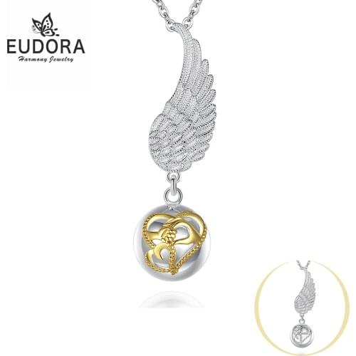 Eudora Angel Wing Baby Hand Caller Pendant Necklace Fashion Pregnancy Heart Ball Jewelry Chime Bola Pendant Jewelry for Mom